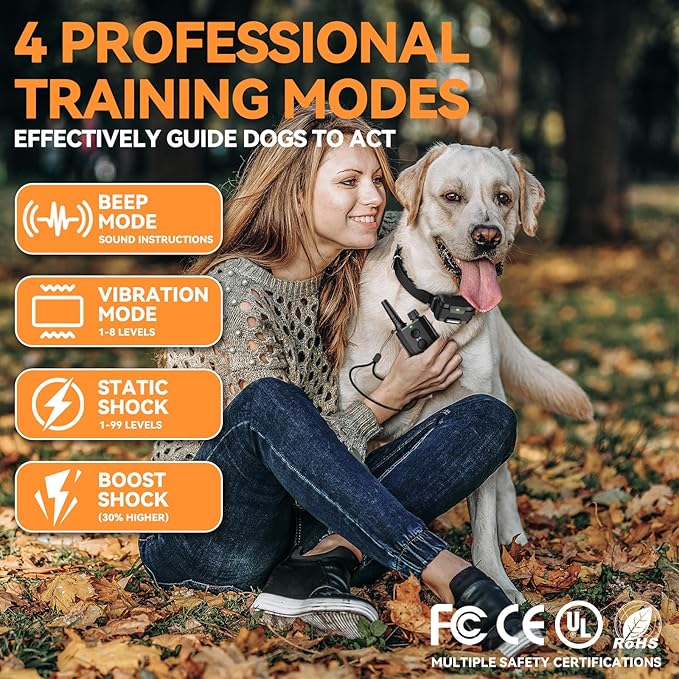 Shock Collar for Dogs, 3200FT Dog Training Collar with Remote Control, IPX7 TPU Waterproof Dog Collar with Buzzer, Vibration, Safety Shock 4 Training Modes, Suitable for All Small, Medium, Large Dogs