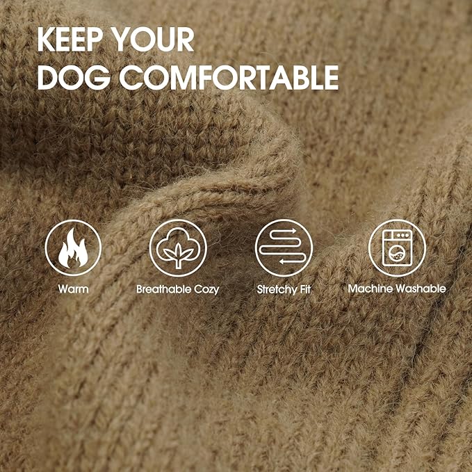 IECOii Extra Large Dog Sweater 4XL,Thermal Warm Dog Sweaters for Giant Breed Dogs,Turtleneck Knitted Knitwear for Pet Winter,Stretchy&Easy On Doggy Sweatshirt for Doberman,Great Dane(Camel,XXXXL)