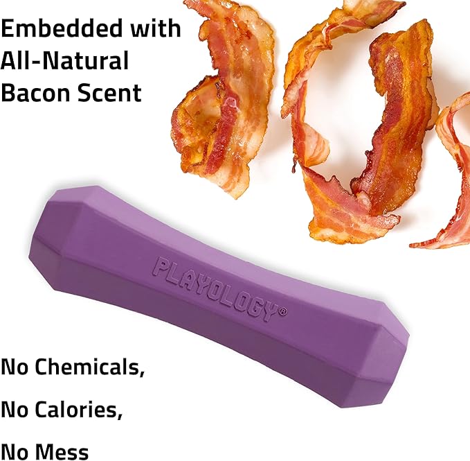 Playology Squeaky Dog Toy Fetch Stick | Durable Rubber Toys for Interactive Play | Bacon Scented Fetch Stick for Large Dogs | Floating Dog Toy Made from Non Toxic Materials