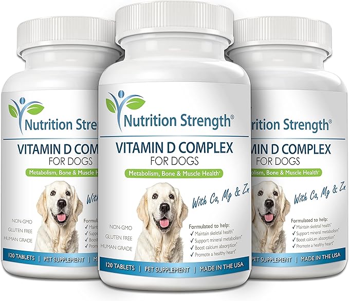 Vitamin D for Dogs with Calcium, Magnesium and Zinc to Support Strong Teeth, Bones and Muscles, Promote Mineral Metabolism and a Healthy Immune Function, 120 Chewable Tablets