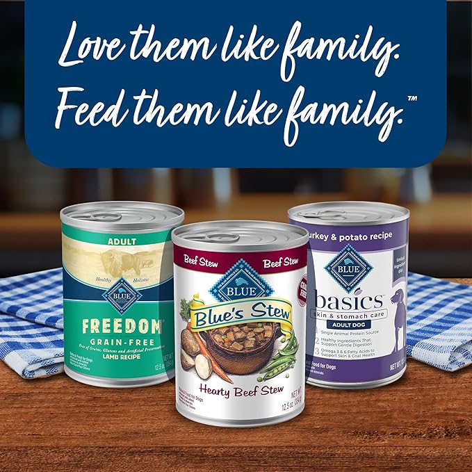 Blue Buffalo Blue's Stew Natural Wet Dog Food, Made with Natural Ingredients, Hearty Beef and Country Chicken Variety Pack, 12.5-oz. Cans, 6 Count