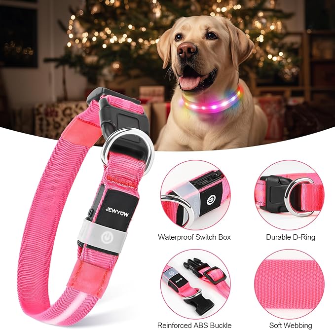 LED Dog Collar, Light Up Dog Collar, USB Rechargeable - Brightest Dog Lights for Night Walking, 6 Light Modes, Adjustable for Dog Safety(Medium, Candy Pink)