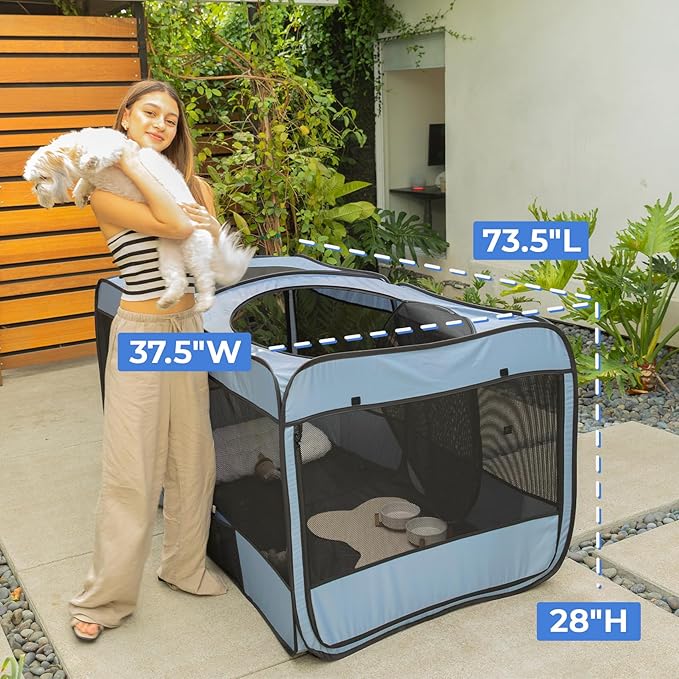 2-in-1 Dog Playpen, 73''Pop Up Cat Puppy Pet Playpen Indoor/Outdoor Cats Enclosed, Cat Dog Tent Crate Cage Kennel, Portable Playpen for Kitten, Small Animals Play Pen(No Divider, Unified Space)