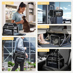Lekereise Top-Expandable Pet Carrier - TSA Airline Approved Soft Sided Underseat Up to 22lbs Travel Carriers for Small Cats and Dogs with Locking Safety Zippers Anti-Scratch Mesh Black Large