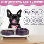Elevated Slow Feeder Dog Bowls - Ceramic Food and Water Bowl Set with Stand - Raised Pet Dishes for Small and Medium Sized Dogs