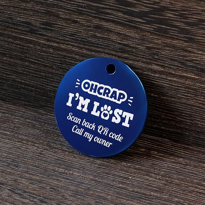 MYLUCKYTAG QR Code Stainless Steel Pet ID Tag - Personalized, Online Profile, Location Alert Email, Digital, Durable - Dog Collar Engraved