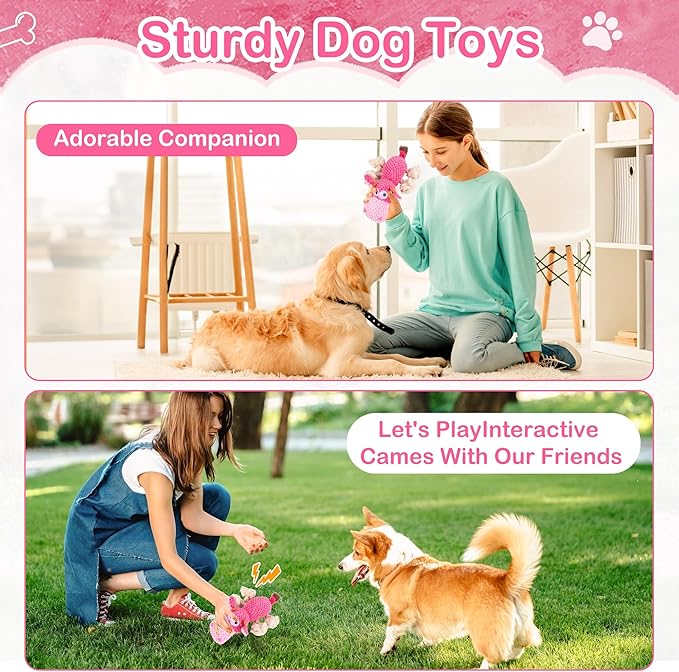 Dog Squeak Toys, Rope for Large Dogs and Medium Aggressive Chewers, Puppy Teething Interactive, Indestructible Dog Toy to Keep Them Busy Best Birthday Gift(Hippo)