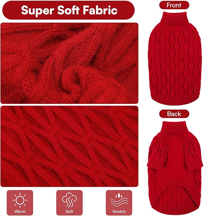 Queenmore Large Dog Sweater,Dog Sweaters for Large Dogs Male Female,Thanksgiving Fall Knit Sweater for Dogs,Turtleneck Thick DogSweaters,Winter Knitwear Pet Clothes for Corgi,French Bulldog(Red,L)