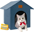 Outdoor Cat House Feral Cat Shelter,Outside Waterproof Cat House for Outdoor/Indoor Cats, Insulated Cat Bed for All Seasons with Cozy Cushion Easy to Assemble, Navy Blue