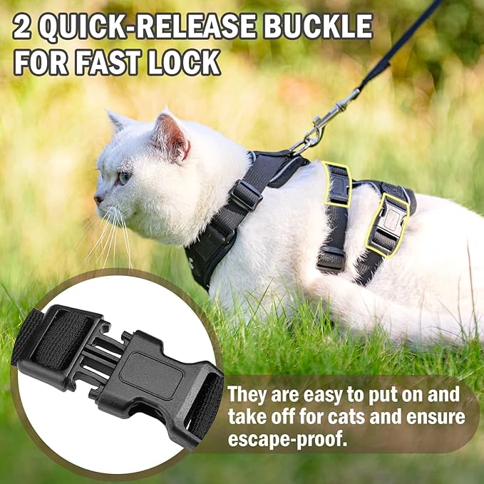 PUPTECK Cat Harness and Leash Set Escape Proof for Walking, Breathable Mash Vest Adjustable Harness for Cats Puppy Small Animals, Reflective at Night, Black Medium