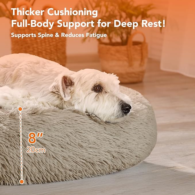 Deconovo Calming Donut Dog Bed, Washable Plush Round Pet Bed for Small Dogs & Cats with Raised Rim, Non-Slip Base and Soft Faux Fur—Lightweight, Easy-Care Design Camel 21" L x 21" W x 8" Th