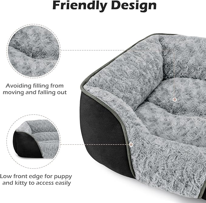INVENHO Small Dog Bed Rectangle Washable Orthopedic Soft Calming Sleeping Durable Pet Cuddler with Anti-Slip Bottom