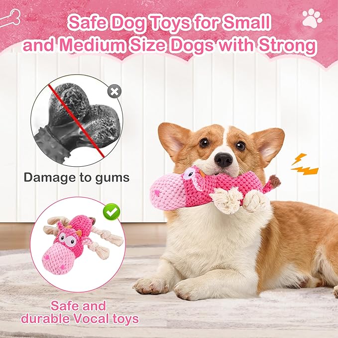 Dog Squeak Toys, Rope for Large Dogs and Medium Aggressive Chewers, Puppy Teething Interactive, Indestructible Dog Toy to Keep Them Busy Best Birthday Gift(Hippo)