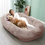 JOLLYVOGUE Human Dog Bed for Adults and Pets, Ultra-Soft Plush Giant Dog Bed with Egg Crate Foam, Non-Slip Base, and Machine Washable Cover - Ideal for Relaxation and Napping, Brown