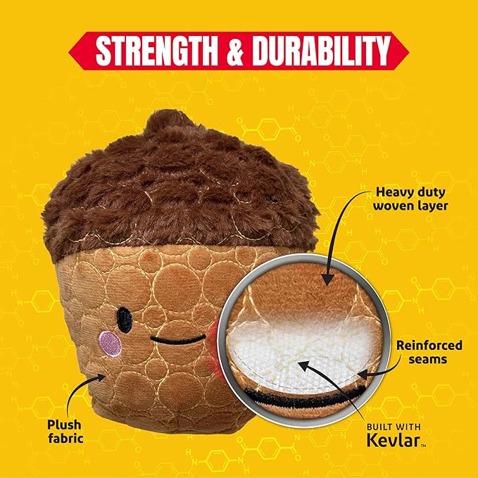 Bite Force -Durable & Strong Dog Toy Cheeky Acorn with Squeaker, Kevlar-Reinforced for Aggressive Chewers for Small Medium Large Dogs - Brown.