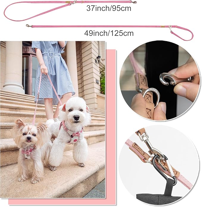 Puppytie No Pull Small Dog Harness with Multifunction Dog Leash,Lightweight Soft Adjustable No Choke Escape Proof Pet Harness Vest Pet Harness Vest,Polka dots Pink,S