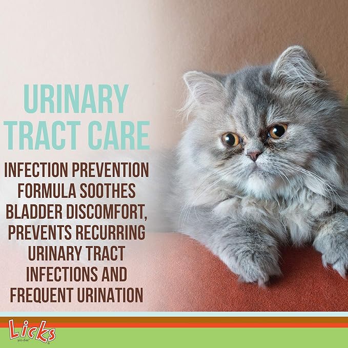 Licks Pill-Free Cat Urinary Tract Care - Cat UTI Care and Prevention Gel Packets - Urinary Tract Infection Supplement for Cats - Omega 3 Fish Oil and L-Lysine Supplement - Gel Packets - 30 Use