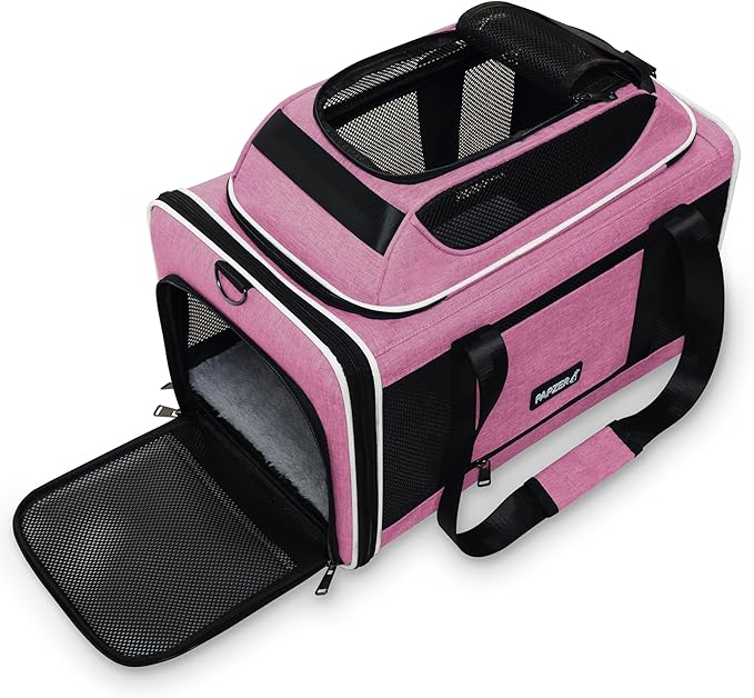 Top-Expandable Cat Carrier 18x11x11, United Delta American Airline Approved Dog Travel Carrier, Soft-Sided Pet Carry Bag Under-Seat in Cabin, Puppy Airplane Crate TSA Plane Kitten Cage Pink