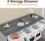 MCombo Wooden Dog Crate Furniture with 4 Drawers and 4 Lockable Doors, Pet Kennel TV Stand for Medium/Large Dogs 1872 (White and Grey)