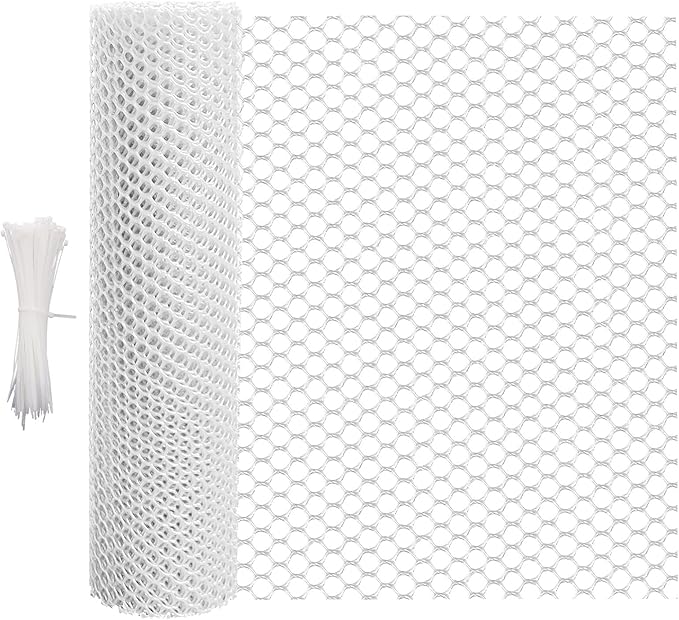 16.4 FT x 15.7 in Roll Mesh Fence, Versatile White Plastic Fencing & Netting, Cuttable Animal Wire Mesh Fence, Durable Tree Trunk Protector, Suitable for Cat Dog Rabbit Barrier and Plant Protectors