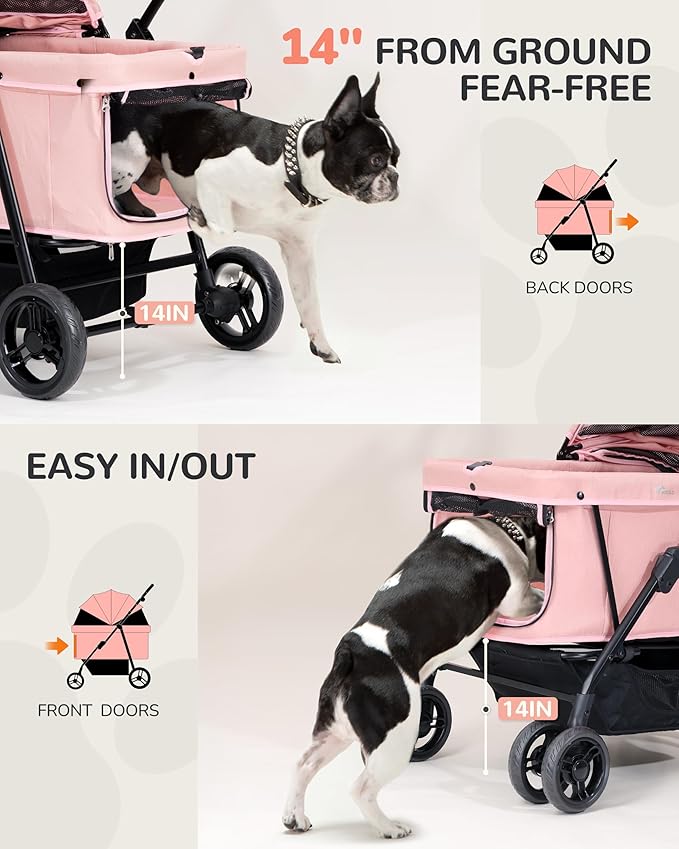 Dog Stroller for Large & Medium Dogs (20–132 lbs), Pet Stroller for 2 Small Dogs, Extra Large Heavy Duty, Foldable & Ventilated, Pink or Navy