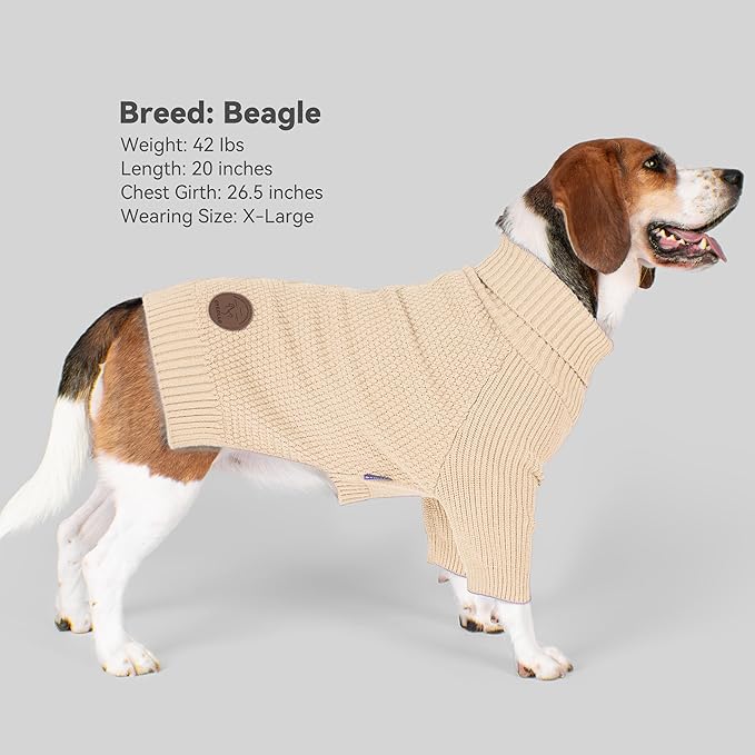 cyeollo Dog Sweater Turtleneck Knitted Sweaters with Sleeve Fall Winter Dog Clothes Sweaters for Small Dogs, Beige M