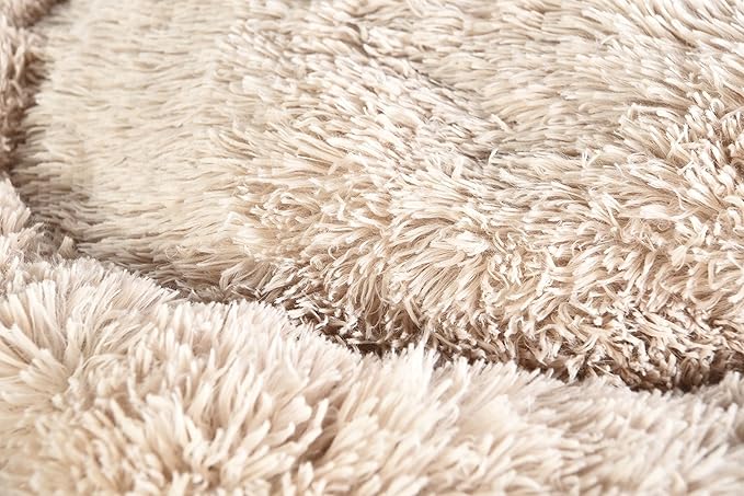 Max & Marlow Long Lush Faux-Fur, Anti-Anxiety Cuddler, Donut Dog & Cat Bed, Non Slip Bottom, Small, Cream