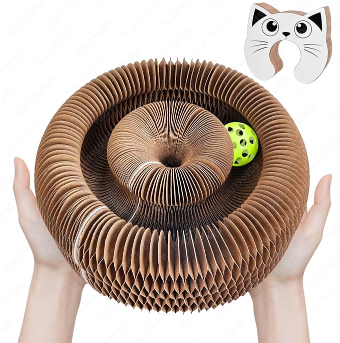 Kitty Cat Toy Scratch Board, Accordion with Ball, Magic Organ Cat Scratch Toys for Indoor, Foldable Design,Boosts Claw Health,Relieve Anxiety and Protect The Furniture