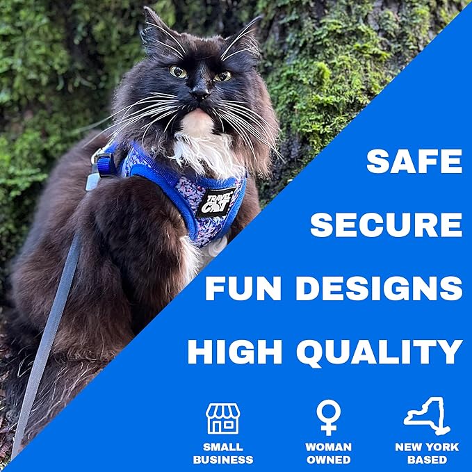 Travel Cat Harness and Leash Set - Adjustable Fit Mesh Cat Harness and Reflective Strap - Comfort Walking Vest for Kitten for Outdoor Walking, Hiking (Medium, Groovy)