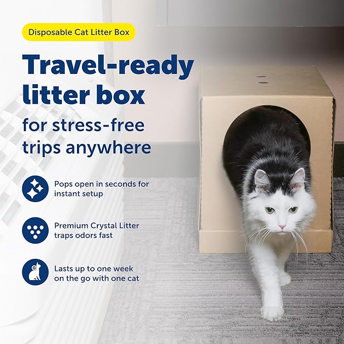 PetSafe Disposable Litter Box with Litter - Collapsible No-Mess Box with Reliable Leak-Proof Protection & Superior Odor Control - Includes 4.3 lb Bag Crystal Pebbles & 8 Disposable Scoops