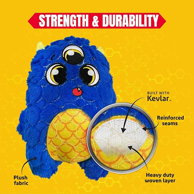 Bite Force - Durable & Strong Dog Toy Blue Furocious Frank Monster with Squeaker, Kevlar-Reinforced Seams for Aggressive chewers.