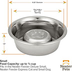 Neater Pet Brands Stainless Steel Slow Feed Dog Bowl for Fast Eating Small Breeds, Metal Slow Feeder Dog Bowl Fits in Cat & Small Neater Feeders, for Puppy or Dogs (< 15 lbs), 3/4 Cup Food Capacity