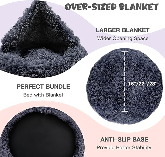 Himax Dog Beds for Large Dogs, Donut Dog Bed with Blanket Attached, Calming Dogs Beds Washable (20"/26"/35") Grey