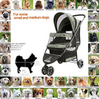ROODO 3 Wheel Dog Pet Cat Stroller Best Lightweight Foldable Compact Portable Jogger All Terrain Travel Pet Gear Puppy Kitty Stroller for up to 30lbs Medium Small Dogs and Cats(Cationic ash)
