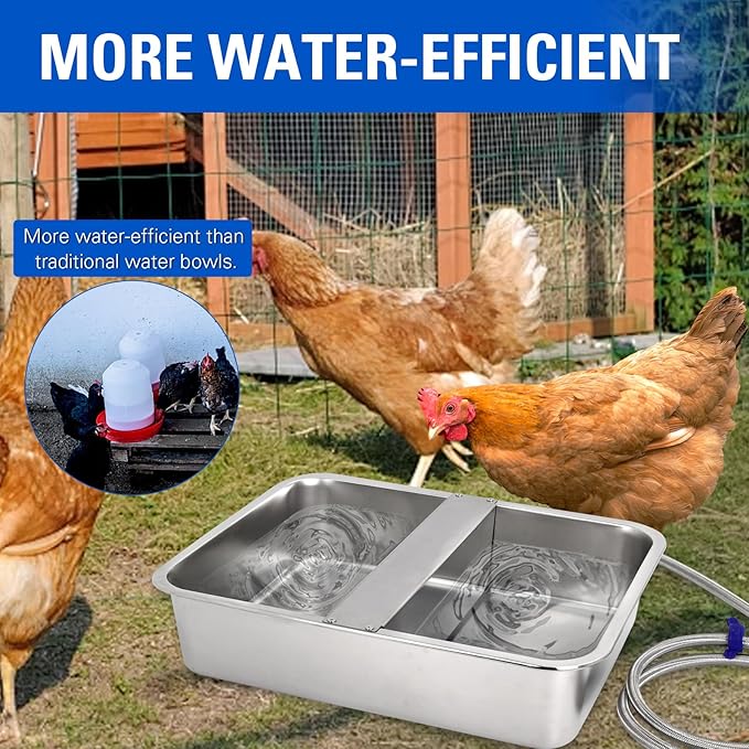Automatic Water Dispenser for Dogs Livestock Water Trough 4 Gal Large Size Stainless Steel Waterer Feeder Outdoor Automatic Dog Water Bowl with Float Valve and 6.56 ft Water Hose Kit