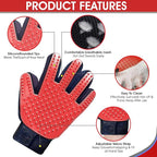 Upgrade Pet Grooming Gloves, Grooming Gloves for Dogs, Cats, Rabbits & Horses with Long and Short Hair, Efficient Pets Hair Remover Mittens - 1 Pair (Red)