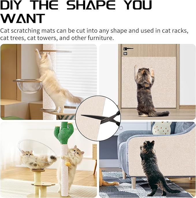 2 Pcs 39.4"x15.8" Cat Scratch Mat, Cat Scratch Couch Furniture Protector, Trimmable Self-Adhesive Cats Scratch Pads, DIY Cat Scratcher for Wall Protector and Covering Cat Tower (Beige)