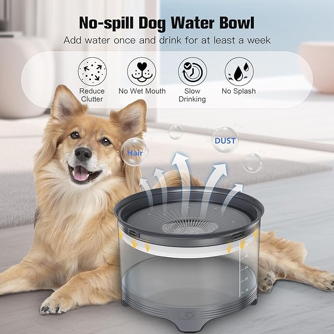 UPSKY 5.5L Dog Water Bowl,186oz Large Capacity, No Spill Anti-Slip Slow Drinking Pet Feeder for Messy Drinkers