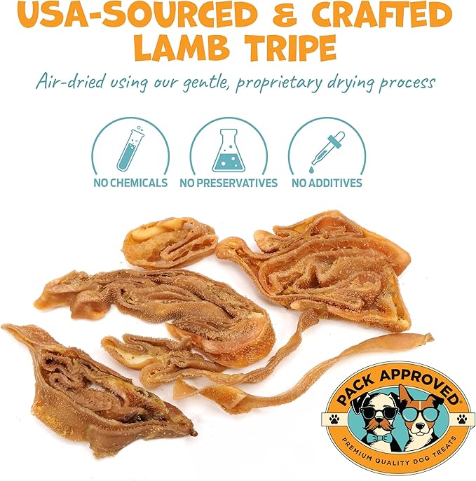 Lamb Tripe - Single Ingredient & Dehydrated Dog Treats - Lamb Treats for Sensitive Stomach - No Hide Dog Chews Tripe - 10oz
