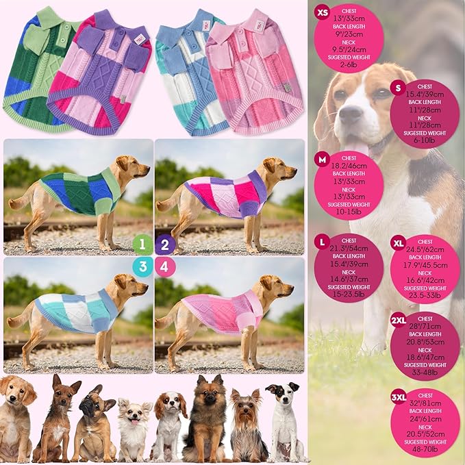 Pullover Dog Sweater,Half Chest Lapel Design Pet Sweaters for Dogs Boys or Girls,Pet Knitted Dog Clothes,Pet Clothing,Suitable for Various Sizes or Breeds Dogs Sweaters(Purple Group,3XL)