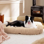 Bedsure Washable Dog Bed for Medium Dogs - Cute Furry Puppy Beds, Rectangle Orthopedic Corduroy Fleece Pet Beds with Removable Zipper Cover, 43x30x8inches, Sandy Tan
