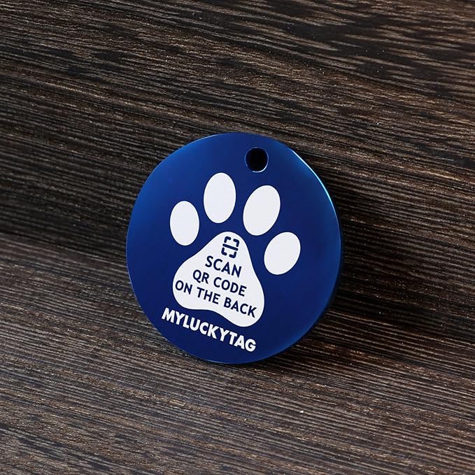 MYLUCKYTAG QR Code Stainless Steel Pet ID Tag - Personalized Online Profile, Location Alert Email, Digital and Durable Dog Collar Tag - Engraved