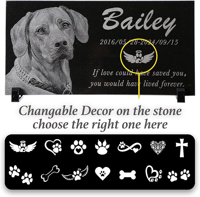 Personalized Black Granite pet Memorial Stone, Garden Plaque Engraved with Photo for Dogs, Customized Headstone for Cemetery Decoration, Memorial Gifts for Loss of Dog, Cats and Family Pets