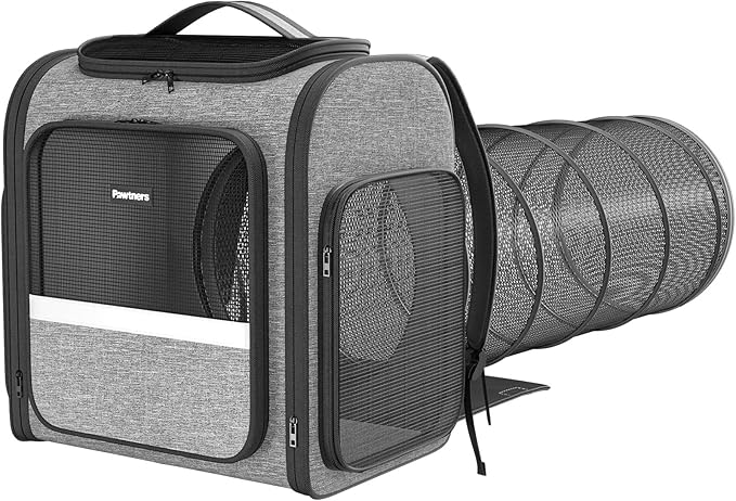 Pawtners Cat Carrier Backpacks Expandable Cat Backpack with Breathable Mesh, Pet Carrier Backpack for Cats Small Dogs Puppies Up to 18 Lbs, Dog Carrier Backpack for Travel Hiking Camping Outdoor
