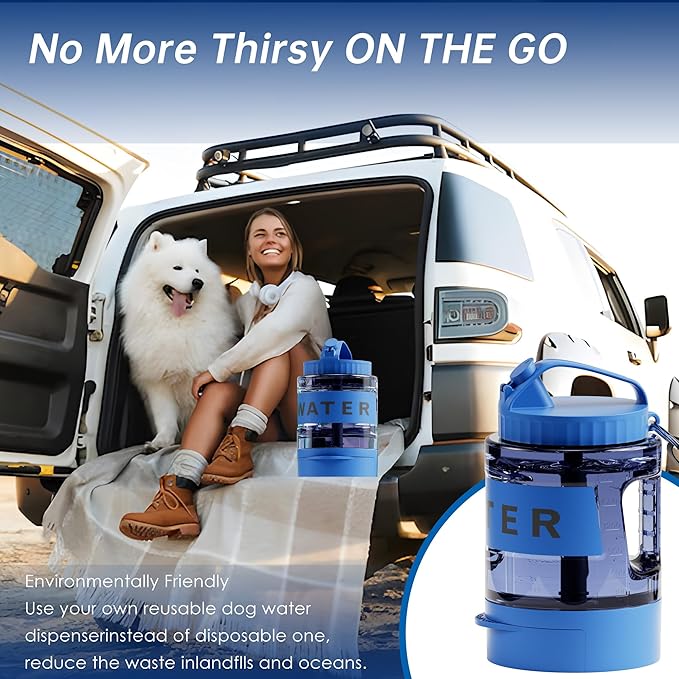 Portable Dog Water Bottle, 77oz Large Travel Water Bowl Dispenser for Dogs Camping Beach Walking Essentials, Blue