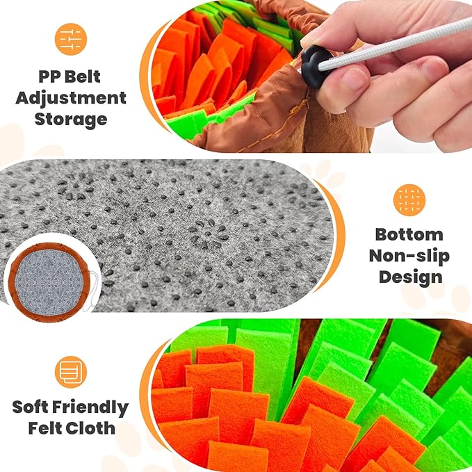 PETCARE Snuffle Mat for Dogs Adjustable Slow Feeder Bowl Interactive Enrichment Puzzle Toys for Small Medium Large Breed Dogs Cats Puppy Sniff Foraging Mats Mental Stimulation Treat Game, 19*19 inch