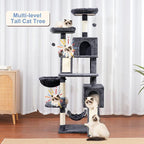 Cat Tree for Indoor Cats, 71'' (180cm) Multi-Level Cat Tower for Large Adult, Sturdy Cat Tree House with 2 Scratching Boards 7 Posts, 2 Plush Perches/Condos, Hammock, Smoky Gray GCT032G