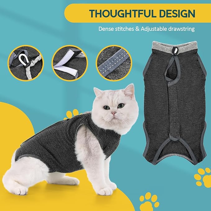 Avont Cat Recovery Suit - Kitten Onesie for Cats After Surgery, Cone of Shame Alternative Surgical Spay Suit for Female Cat, Post-Surgery or Skin Diseases Protection -Darkgrey(M)