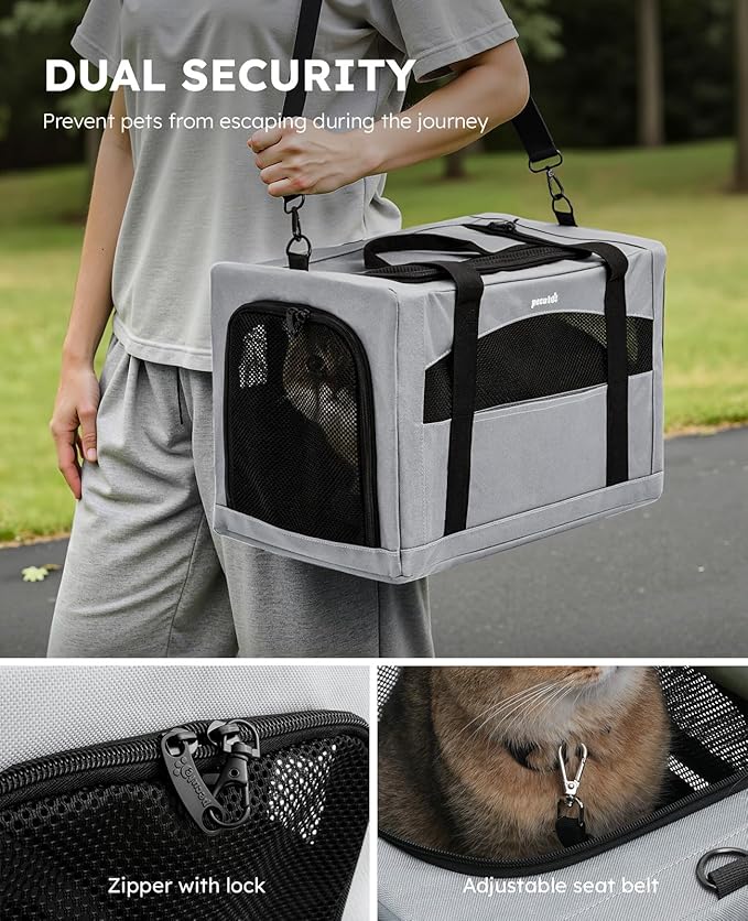 pecute Cat Carrier Stable, Pet Carrier Breathable and Portable, Cat Carriers Bag with Scientific Hidden Partition, Carriers for Cat Under 5kg, Dog Carrier Suitable for Travel and Outing, Gray