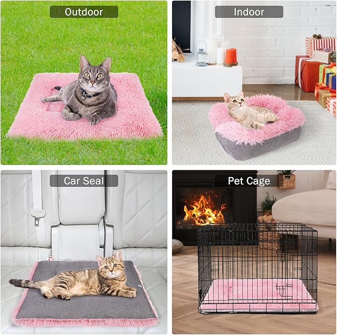 SCENEREAL Self Warming Cat Bed, Heated Cat Bed Mat for Cats Small Dogs, 2 in 1 Soft Plush, Washable Pet Pad for Indoor Outdoor Kitten Puppy, Pink 24" x 20"